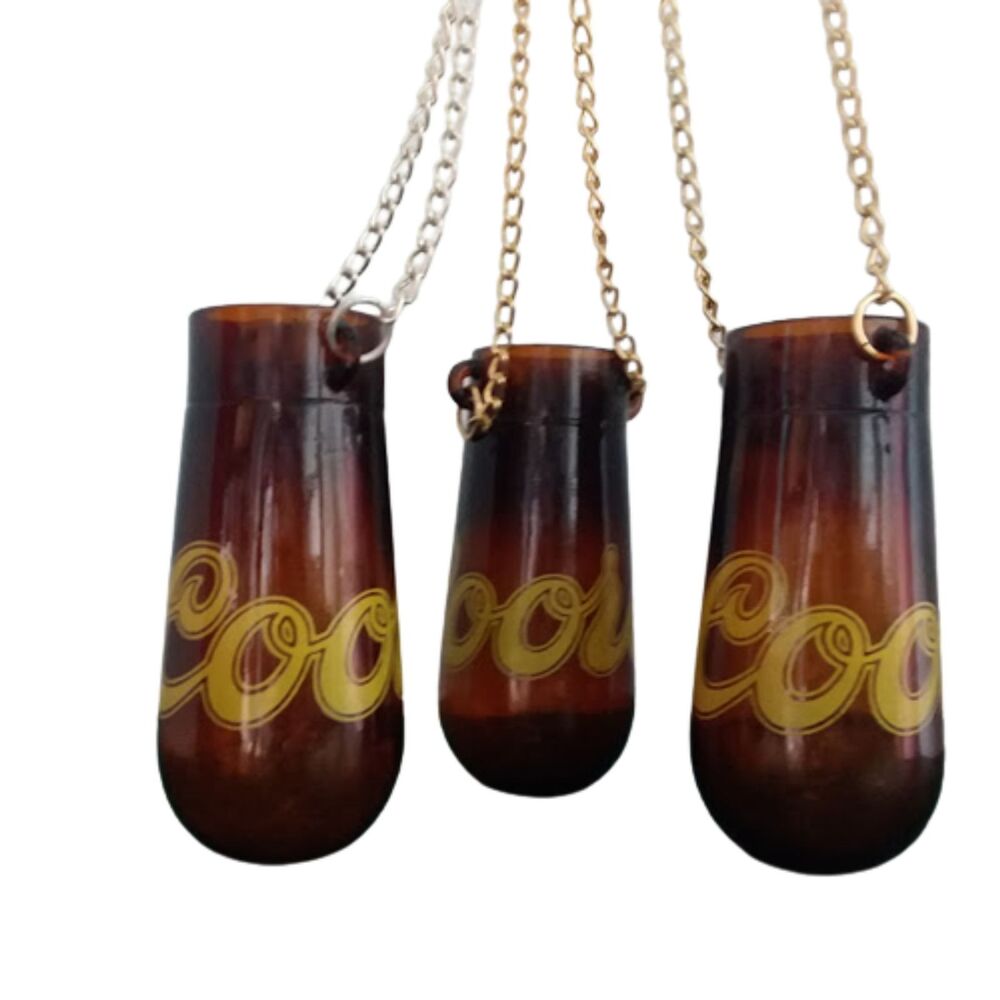RARE Set of 3 Coors Amber Glass Hanging candle holders with chain Chandalier - Picture 3 of 7